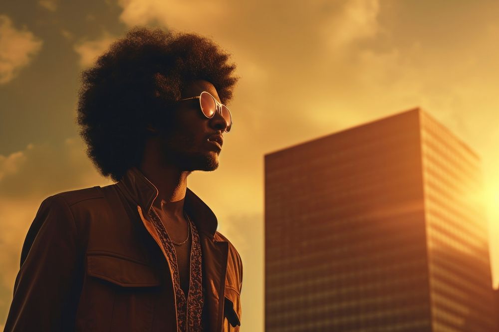 Man portrait sunset afro. AI generated Image by rawpixel.