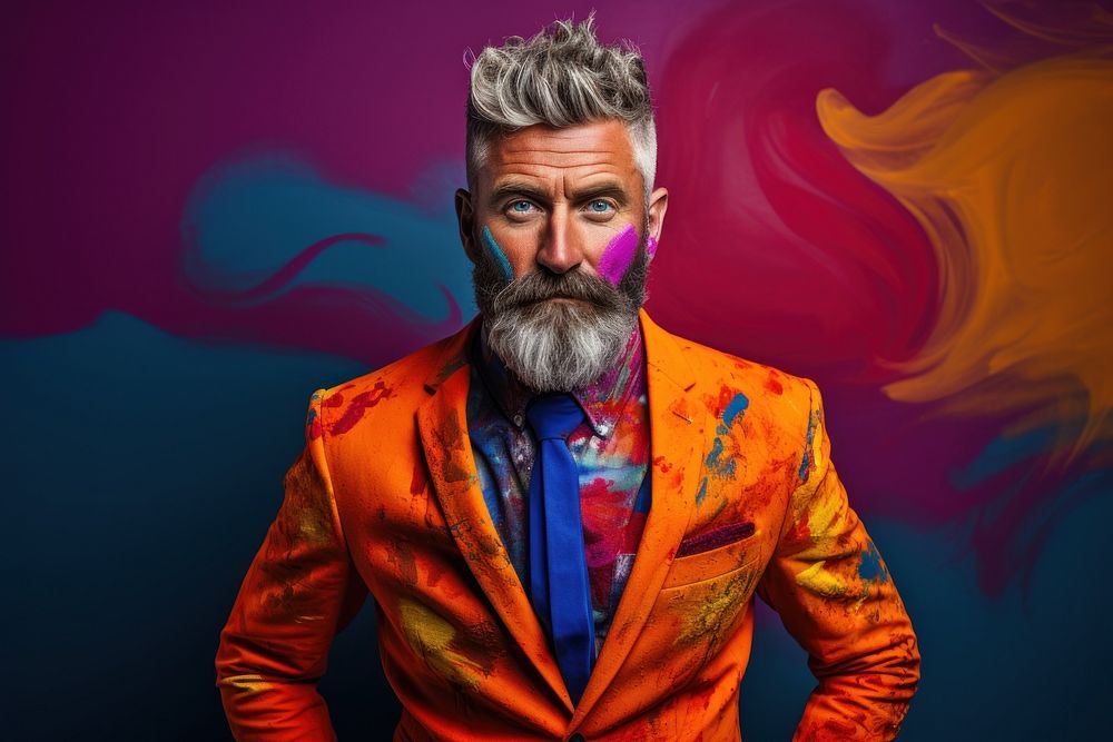 Colourful man portrait beard adult. AI generated Image by rawpixel.