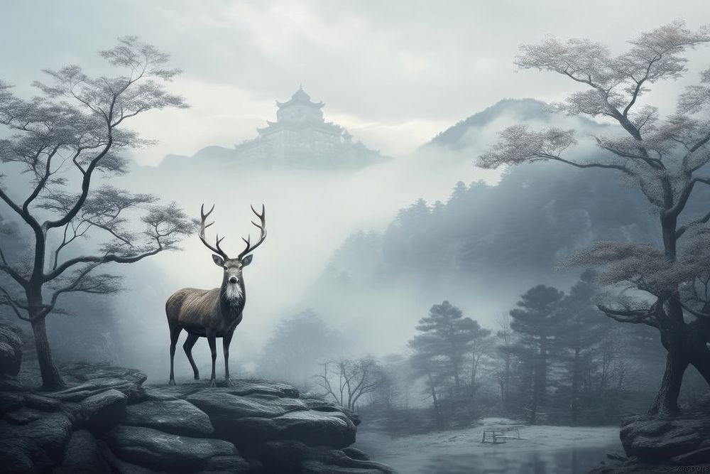 Deer chinese Style wildlife outdoors nature.