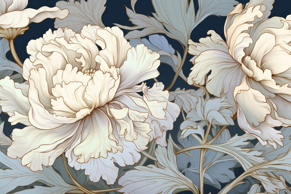  Peony pattern art flower plant. 