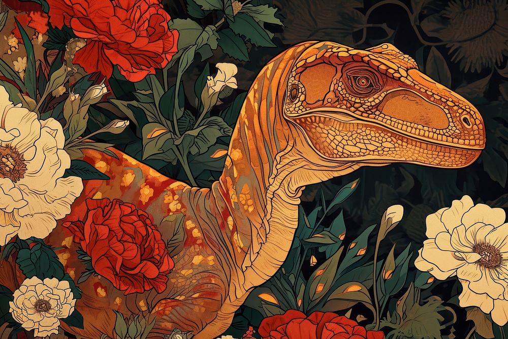 Dinosaur and flowers dinosaur art reptile.