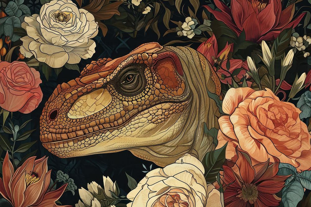 Dinosaur and flowers dinosaur art accessories.