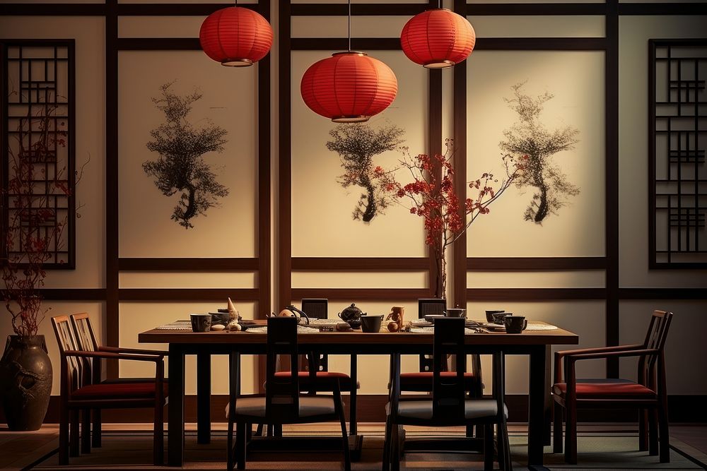 Dining room chinese Style architecture Free Photo rawpixel