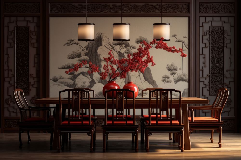 Dining room chinese Style architecture restaurant furniture.