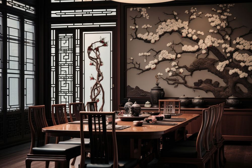 Dining room chinese Style architecture restaurant furniture.