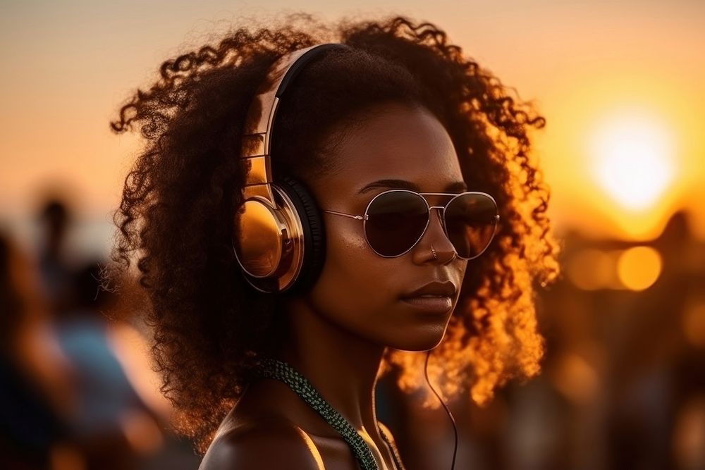 African American women headphones sunglasses headset. AI generated Image by rawpixel.