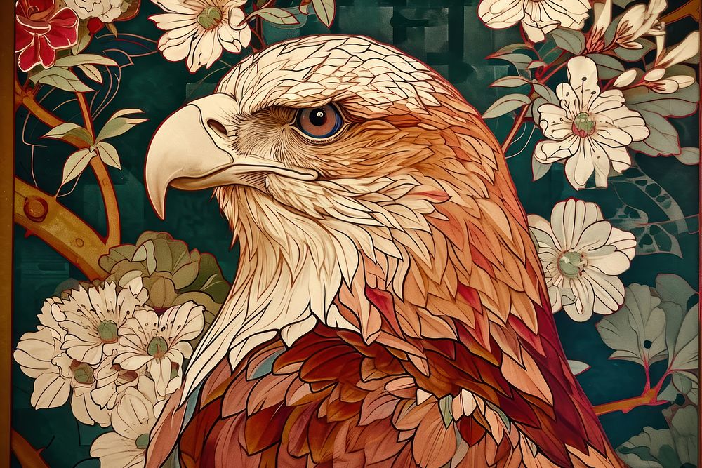 Eagle and flowers eagle art painting.