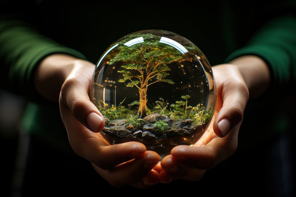 Globe tree hand nature. AI generated Image by rawpixel.