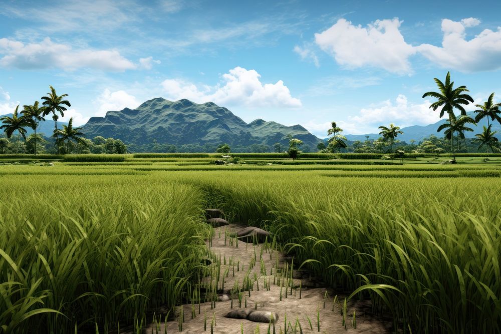 Rice field agriculture landscape outdoors. AI generated Image by rawpixel.