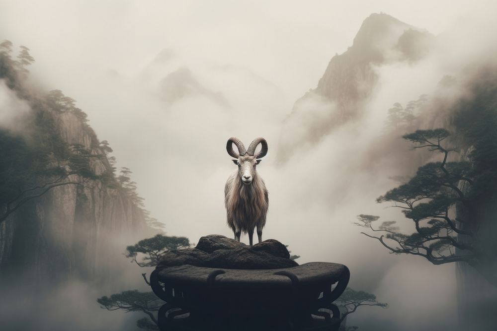 Goat chinese Style wildlife outdoors nature.