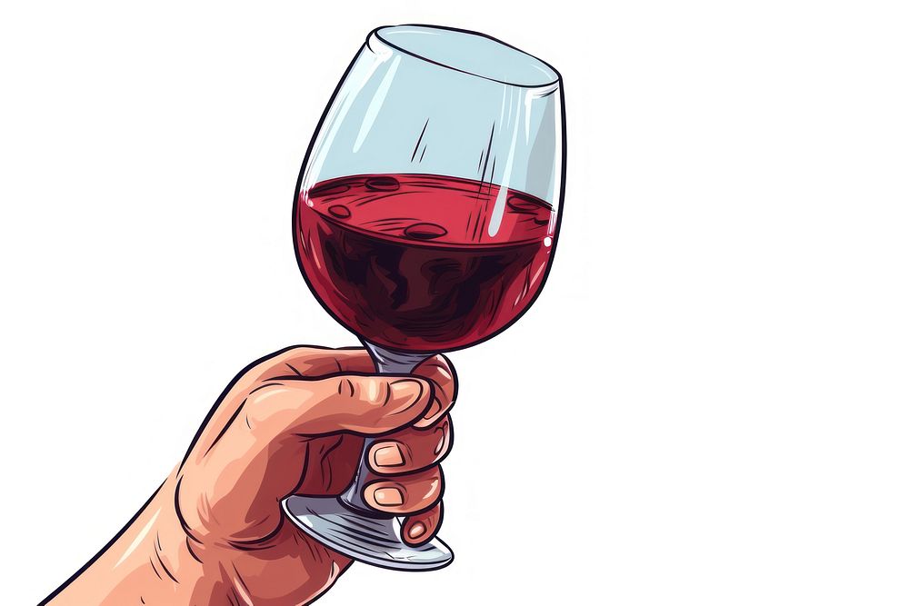 Human hand holding Wine wine cartoon glass.