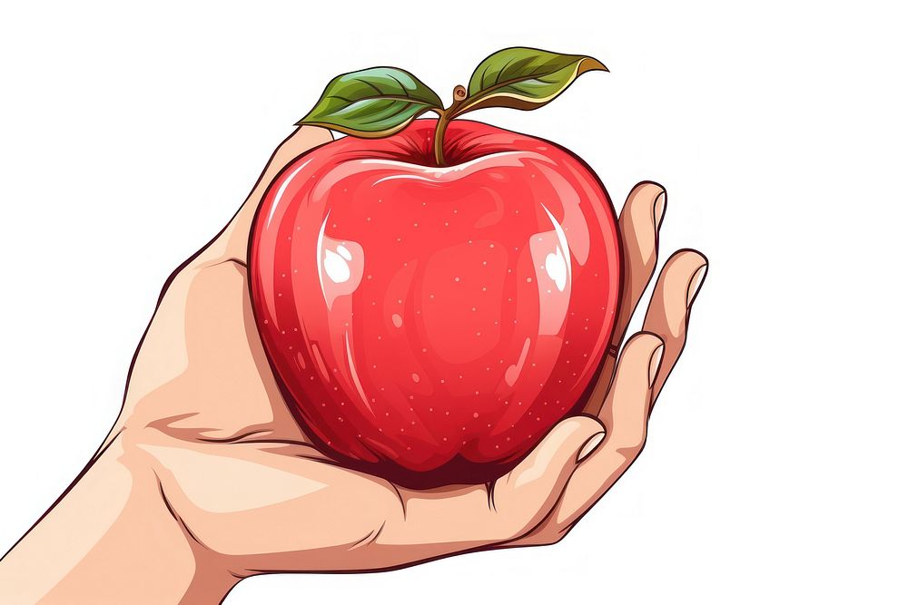 Human hand holding Apple apple cartoon fruit.