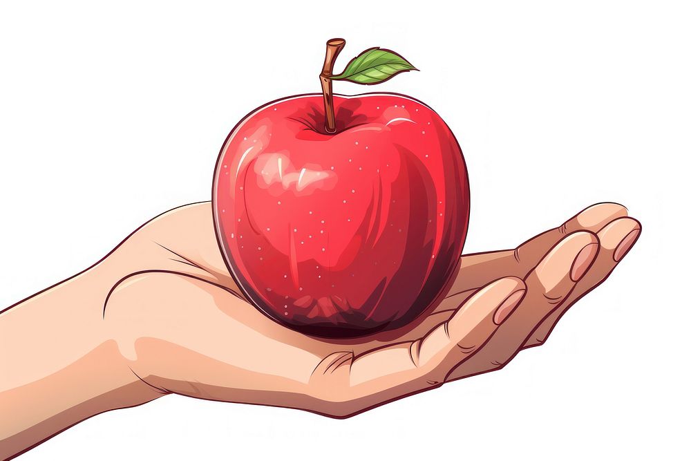 Human hand holding Apple apple cartoon fruit.