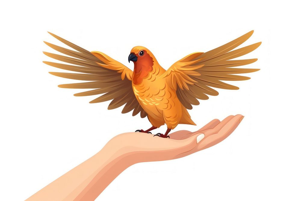 Human hand holding Bird bird cartoon animal.