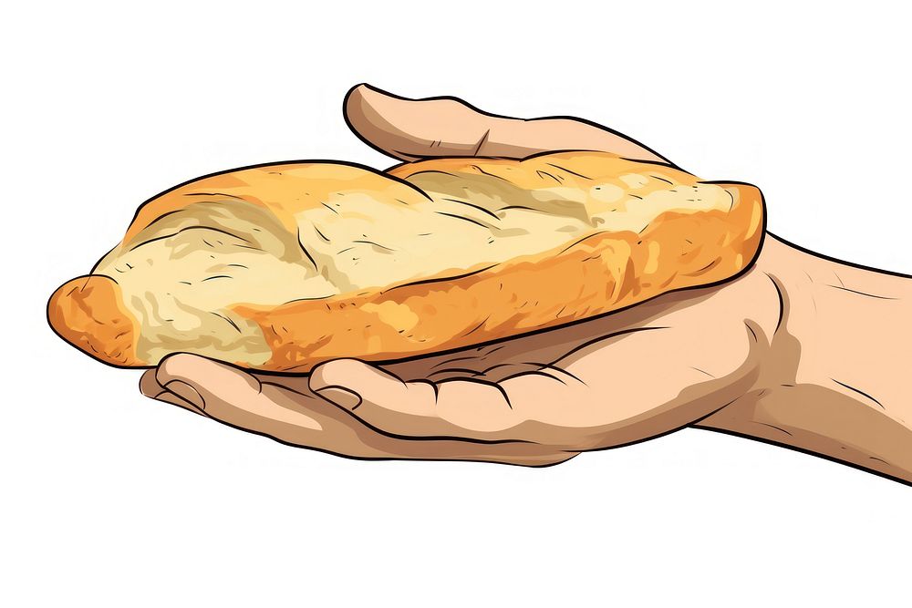 Human hand holding Bread bread cartoon food.