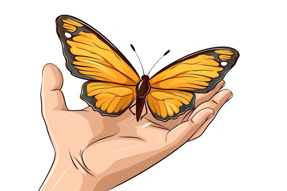 Human hand holding Butterfly butterfly cartoon animal.