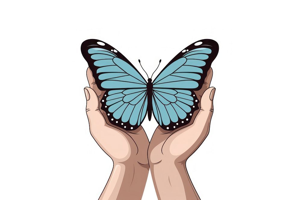 Human hand holding Butterfly butterfly cartoon animal.