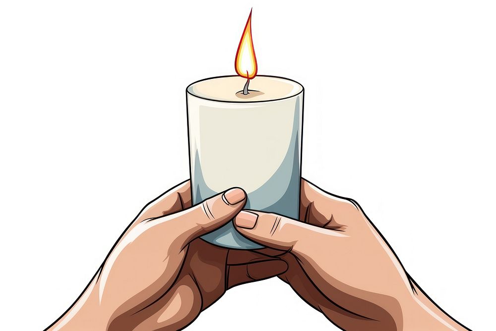 Human hand holding Candle candle cartoon fire.