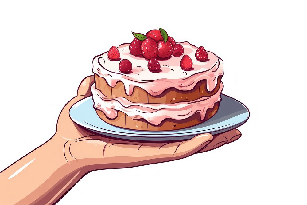 Human hand holding Cake cake strawberry dessert.