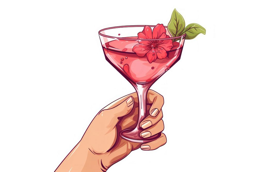 Human hand holding Cocktail cocktail cartoon drink.