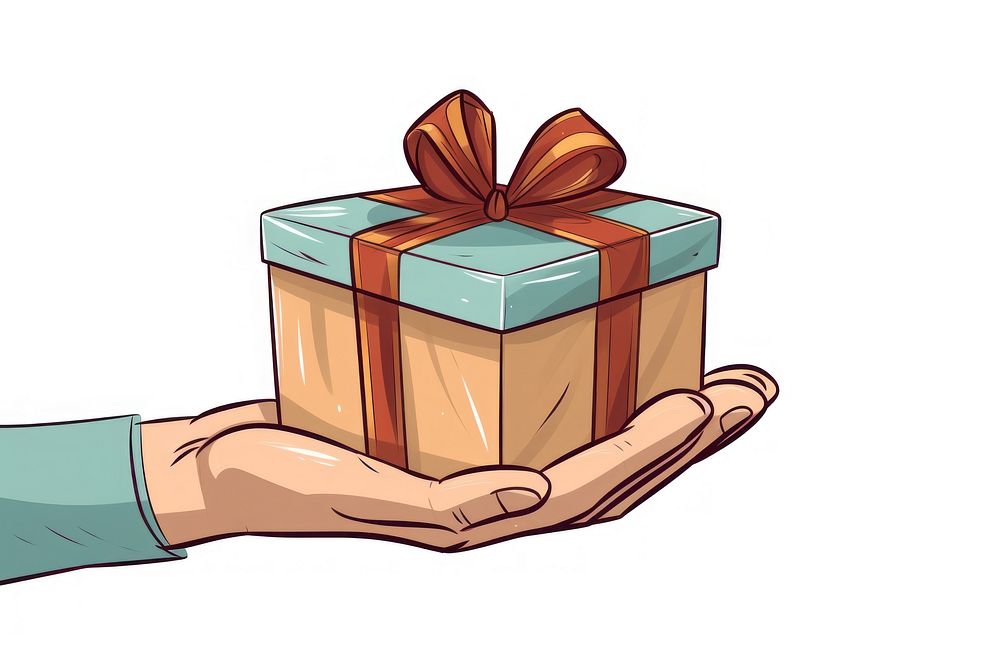 Human hand holding Gift box gift cartoon celebration.