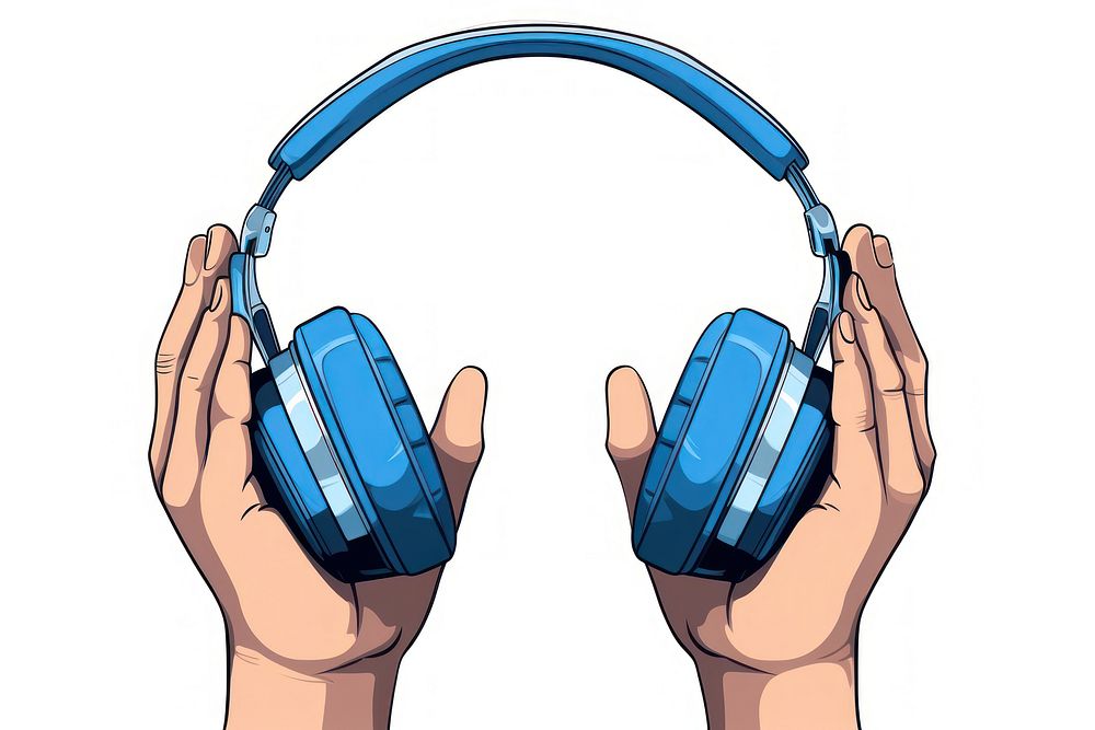 Human hand holding Headphones headphones headset cartoon.