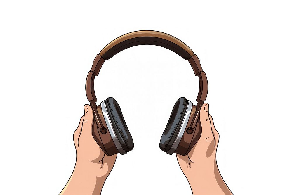 Human hand holding Headphones headphones headset cartoon.
