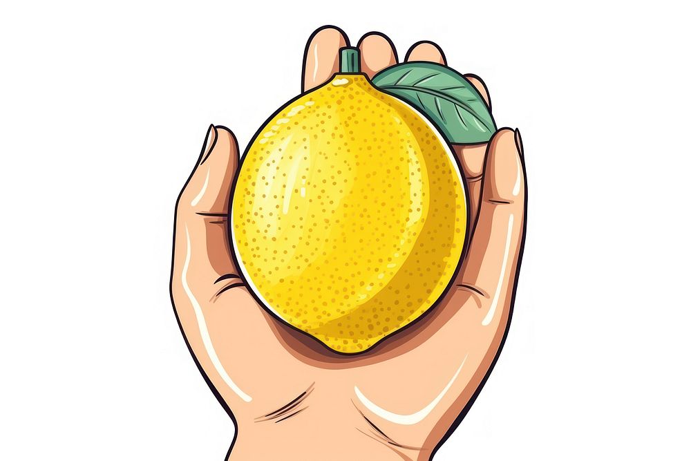 Human hand holding Lemon lemon cartoon fruit.