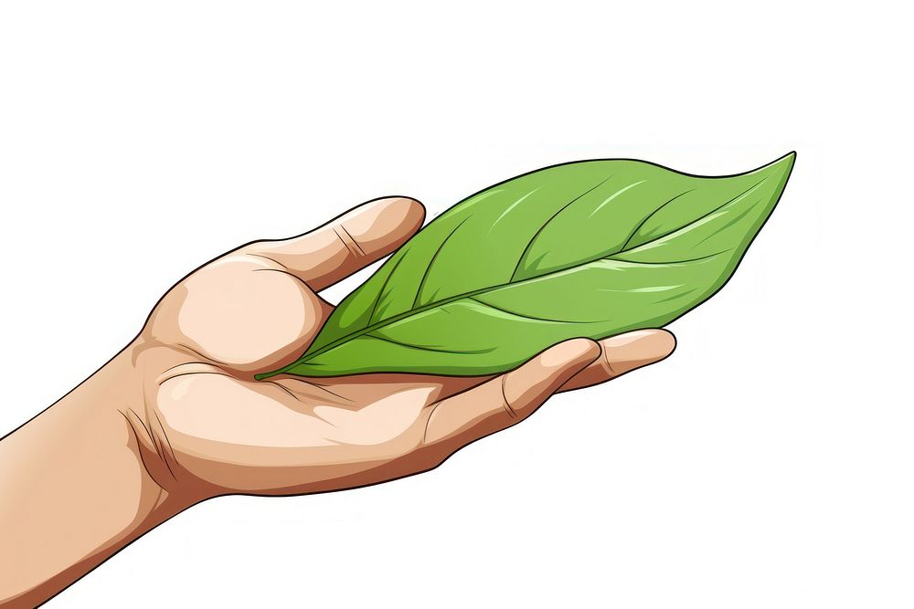 Human hand holding Leaf leaf plant white background.