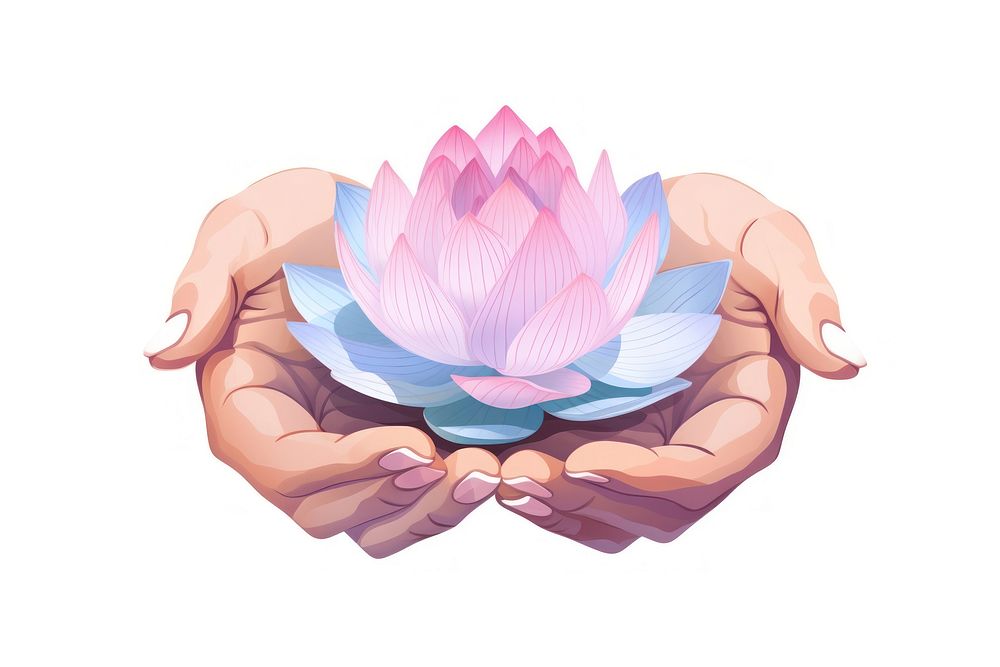 Human hand holding Lotus cartoon flower petal.