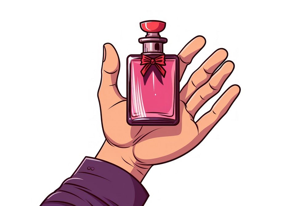 Human hand holding Perfume perfume cosmetics cartoon.