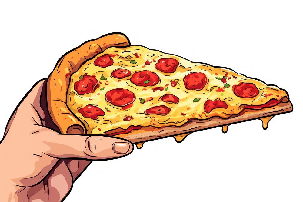 Human hand holding Pizza pizza cartoon food.