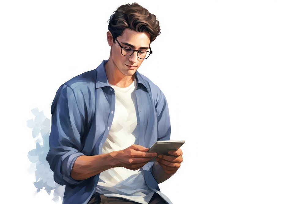 Man using phone computer portrait reading.