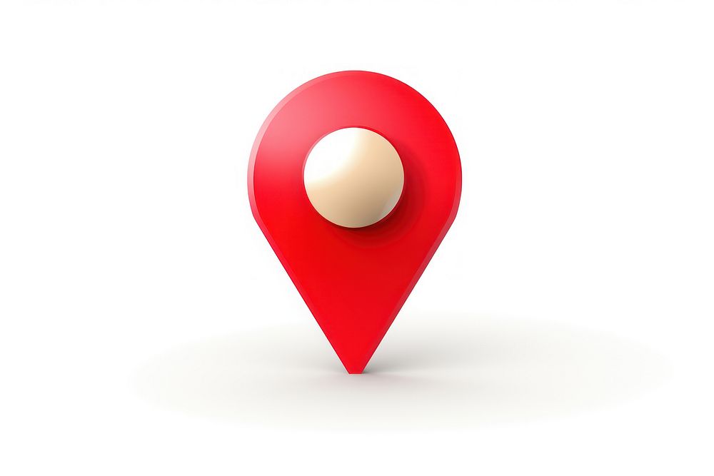 Red location pin symbol white background guidance.