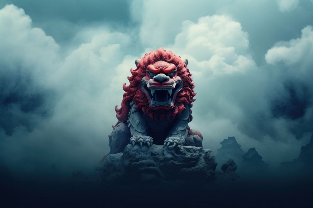 Lion chinese Style sculpture outdoors nature.