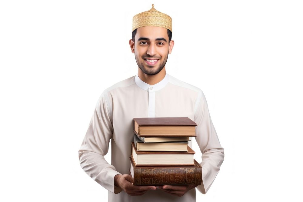 College student holding stack of books adult man white background. AI generated Image by rawpixel.