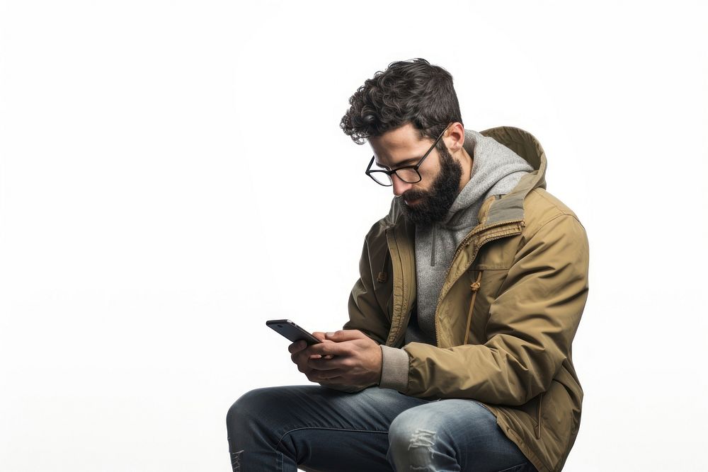 Man using phone glasses sitting adult.