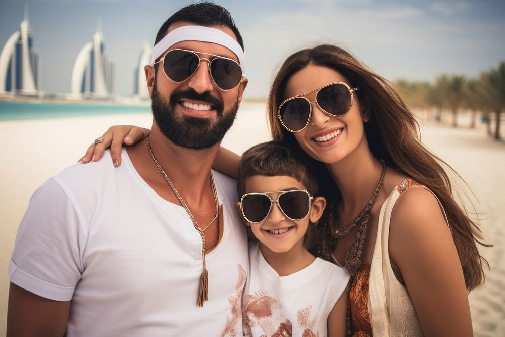 Middle eastern family sunglasses portrait people.