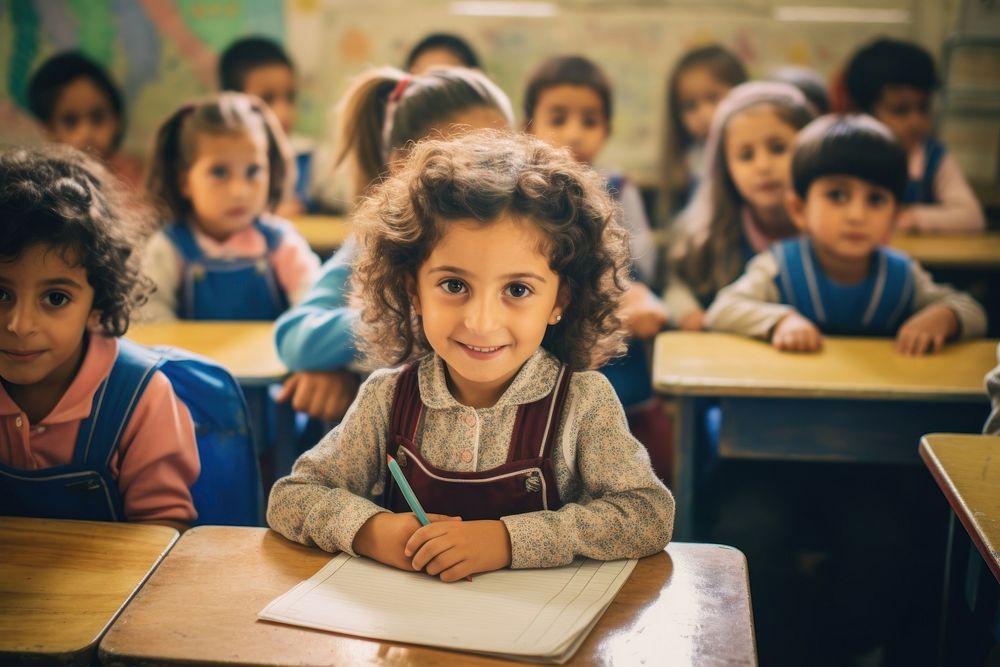 Middle eastern kindergarten student school child.