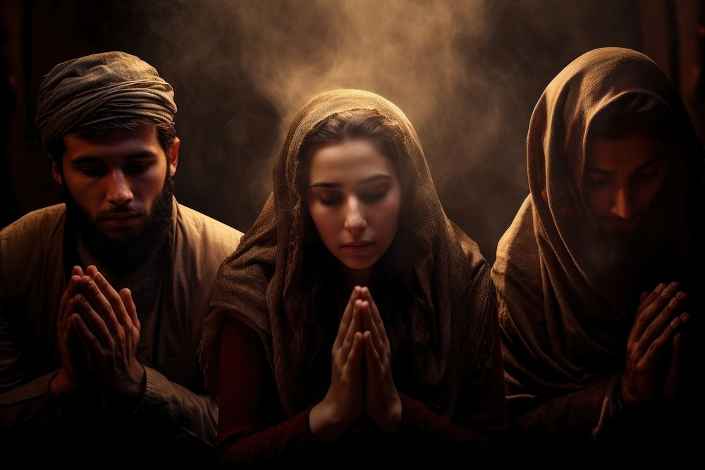 Middle eastern people praying adult spirituality.