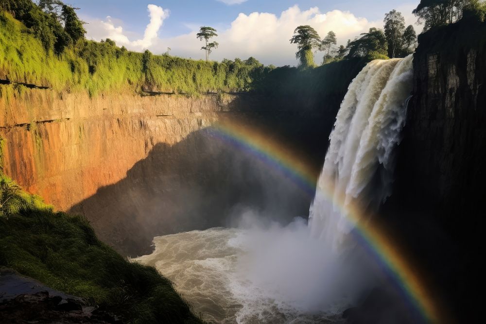 Waterfall in DR Congo rainbow landscape outdoors.