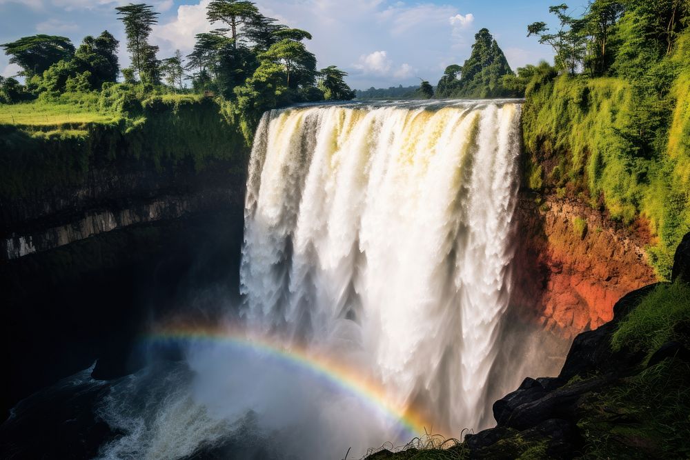 Waterfall in DR Congo rainbow outdoors nature.