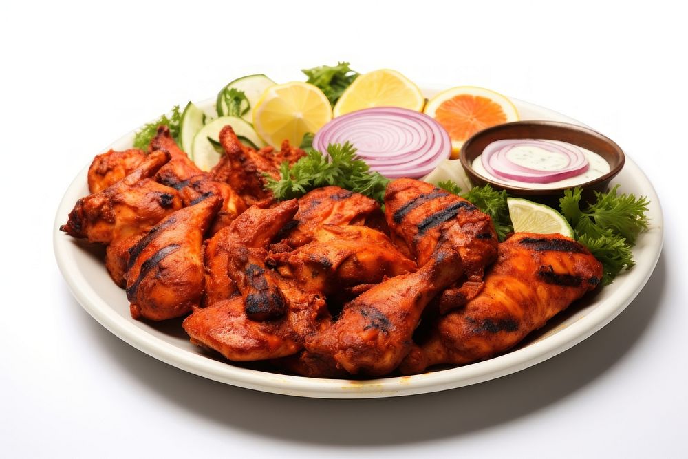 Tandoori chicken indian food plate meal dish.