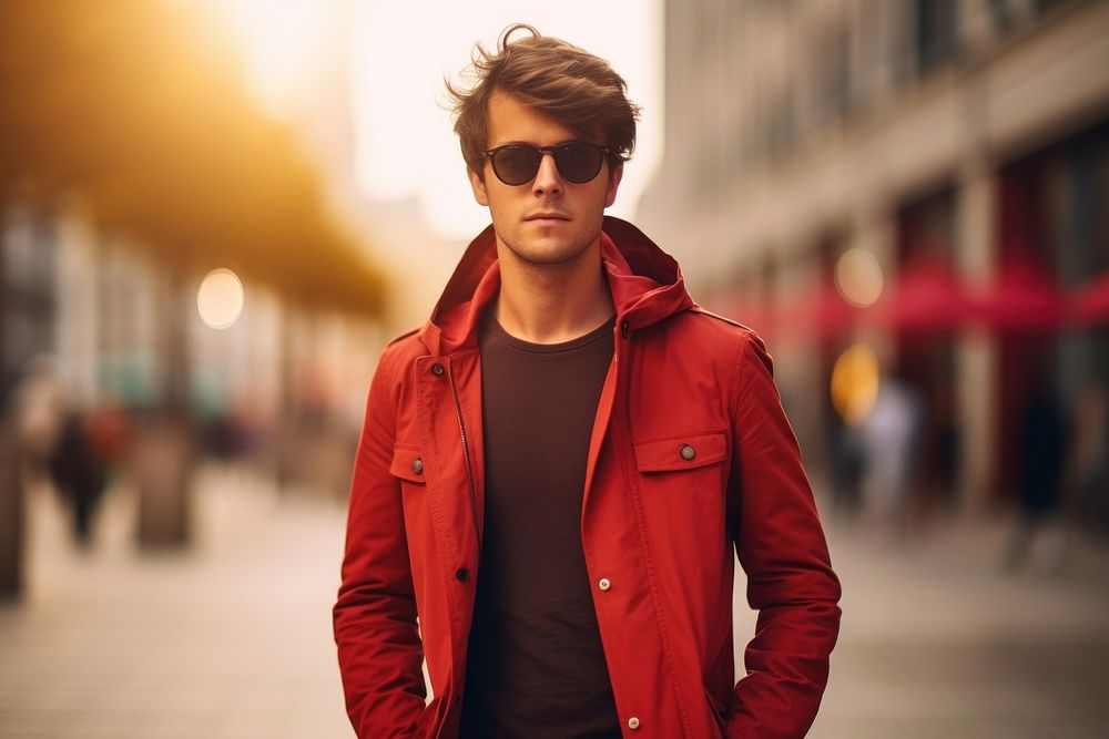 Young fashion stylish portrait outdoors jacket. AI generated Image by rawpixel.