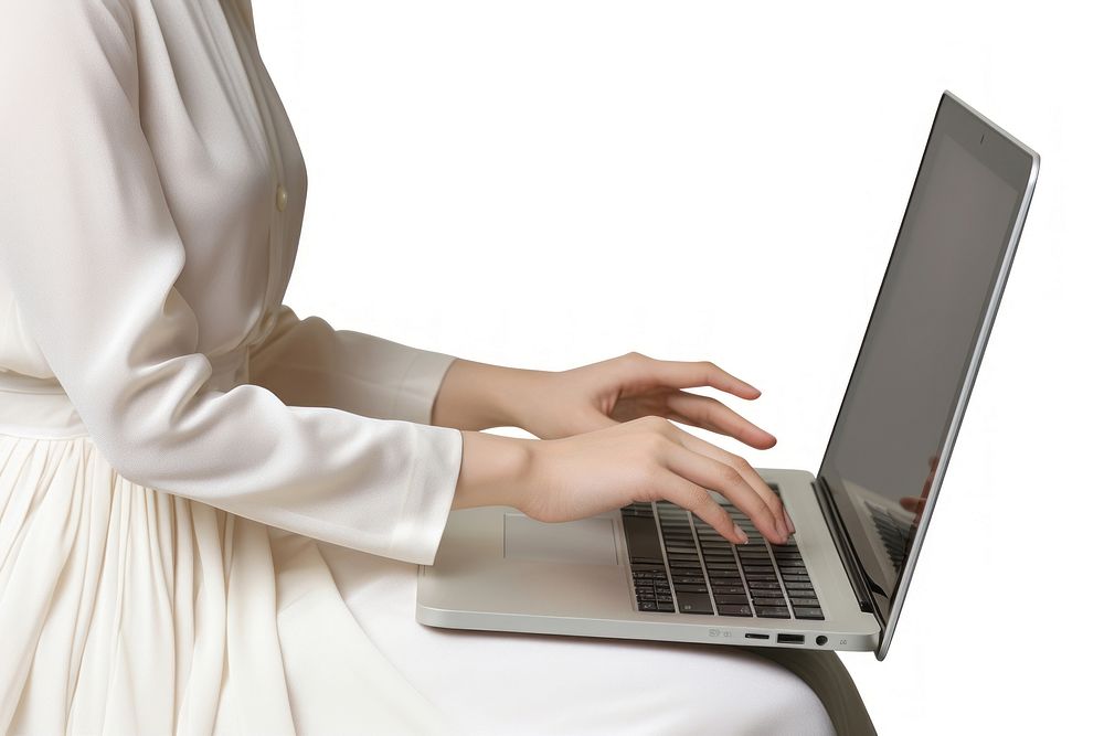 Woman using laptop computer adult hand. AI generated Image by rawpixel.