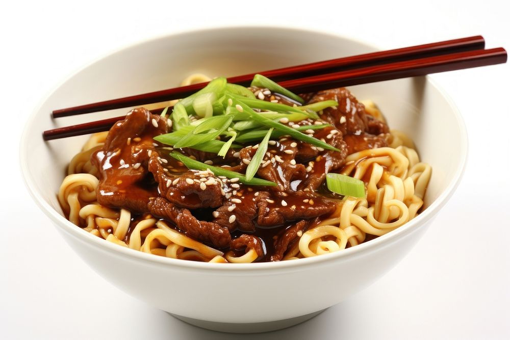 Beef teriyaki ramen chopsticks noodle food.