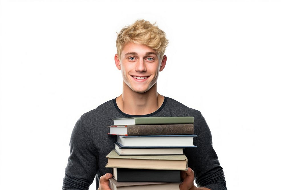College student holding stack of books publication portrait reading. AI generated Image by rawpixel.