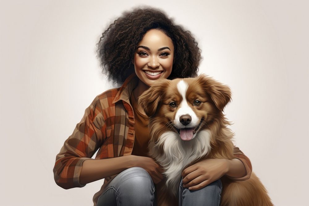 Woman sitting with dog portrait mammal animal. AI generated Image by rawpixel.