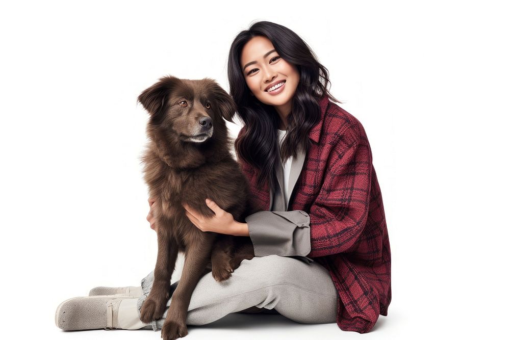 Woman sitting with dog portrait mammal animal. AI generated Image by rawpixel.