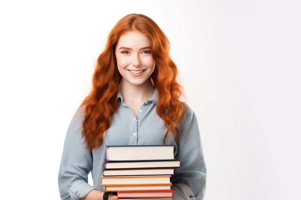 College student holding books portrait reading adult. AI generated Image by rawpixel.